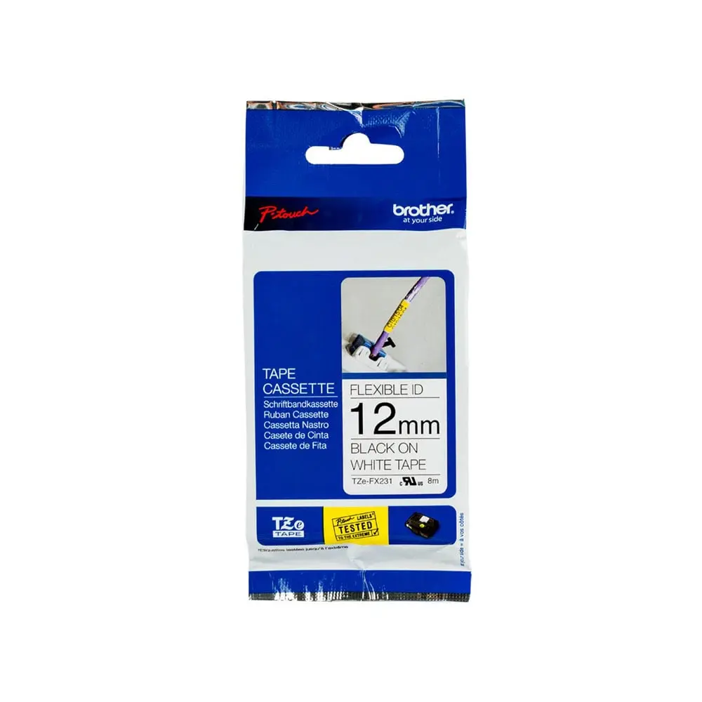 [60337] Brother TZeFX231 Cinta Flexible Negro/Blanco 12mm